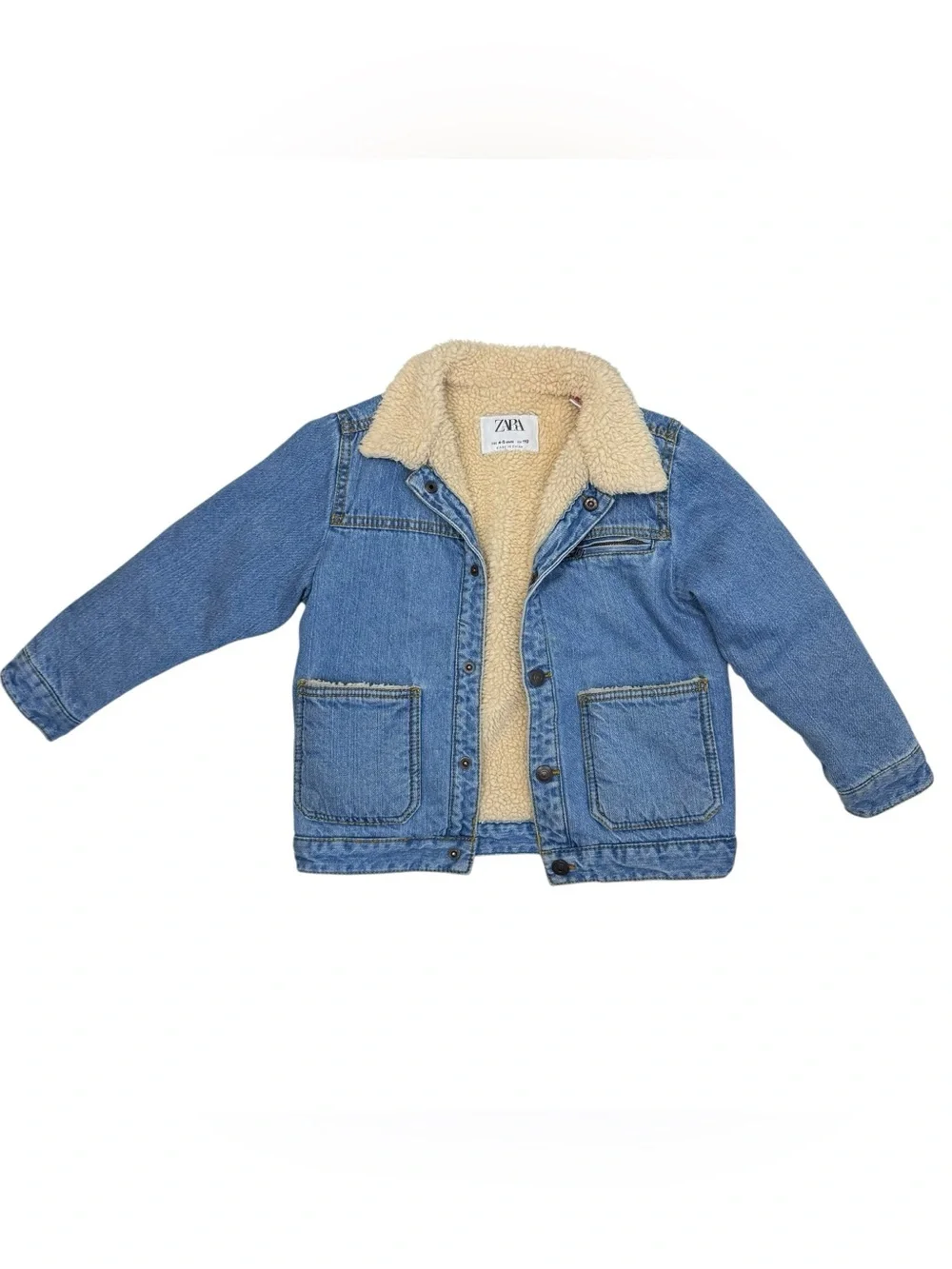 Zara Kids Sherpa Lined Denim Jacket 4-5 Years Faux Shearling Blue Jean